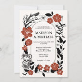 Gotische Halloween Black en Bourgondische bruiloft Kaart (Voorkant)