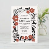 Gotische Halloween Black en Bourgondische bruiloft Kaart (Staand voorkant)