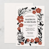 Gotische Halloween Black en Bourgondische bruiloft Kaart (Voorkant / Achterkant)