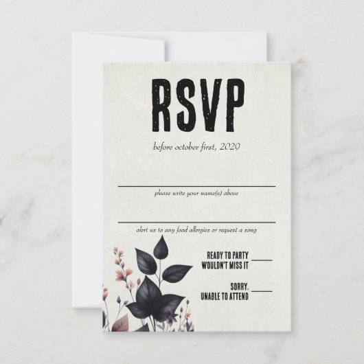 Gotische Halloween Bloemen Bruiloft RSVP Kaartje (Voorkant)