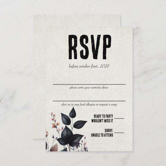 Gotische Halloween Bloemen Bruiloft RSVP Kaartje (Voorkant / Achterkant)