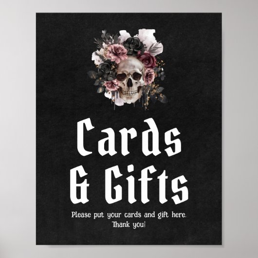 Gotische Halloween Bloemen Schedel Kaarten en Gesc Poster (Voorkant)