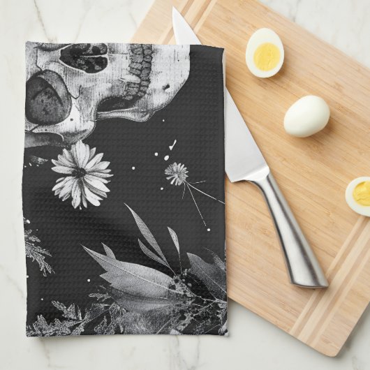 Gotische Halloween Botanische Schedels patroon Theedoek (Quarter Fold)