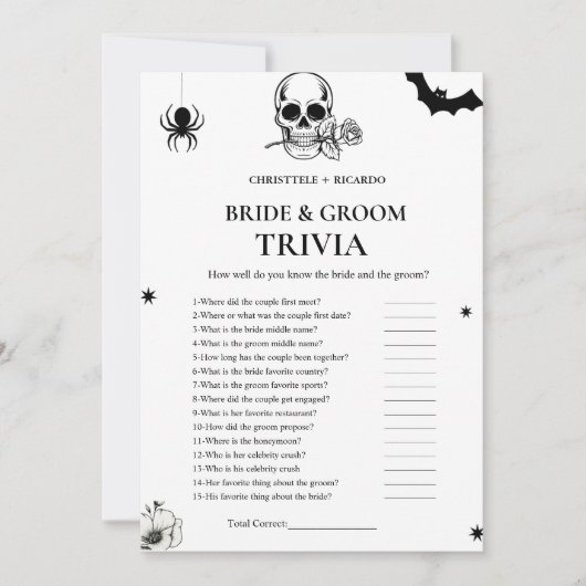 Gotische Halloween bruid & bruidegom Trivia Game K Aankondiging (Voorkant)