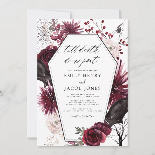 Gotische Halloween Bruiloft Bourgondië Zwart Kaart (Voorkant)