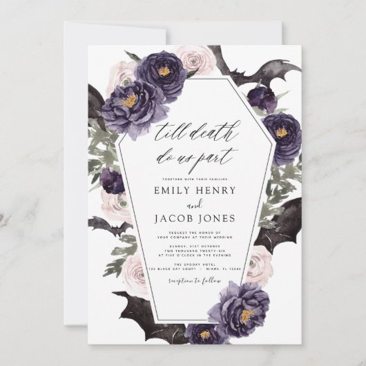 Gotische Halloween bruiloft donker Paarse Kaart (Voorkant)