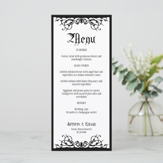 Gotische Halloween Bruiloft Menu (Staand voorkant)