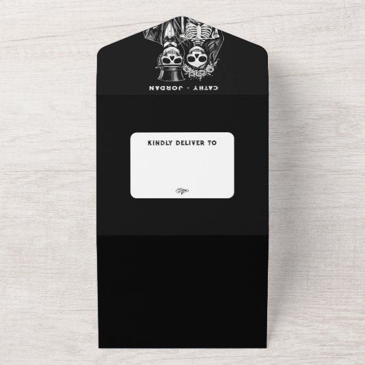 Gotische halloween bruiloft paar allemaal in één u all in one uitnodiging (Buitenkant)