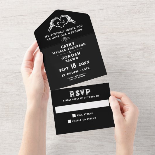 Gotische halloween bruiloft paar allemaal in één u all in one uitnodiging (Afscheurbaar)