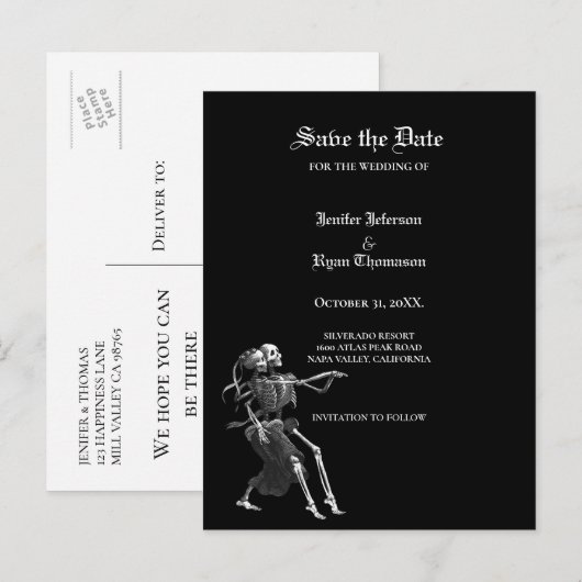 Gotische halloween bruiloft save the date ansichtk aankondigingskaart (Voorkant / Achterkant)