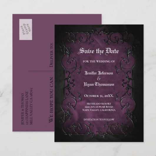 Gotische halloween bruiloft save the date ansichtk aankondigingskaart (Voorkant / Achterkant)