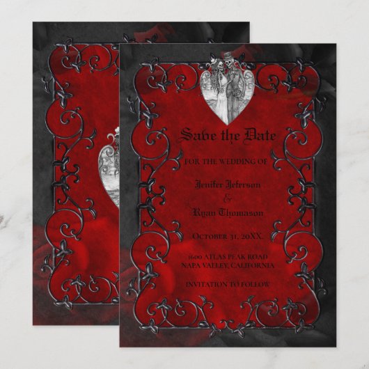Gotische halloween bruiloft save the date uitnodig aankondiging (Voorkant / Achterkant)