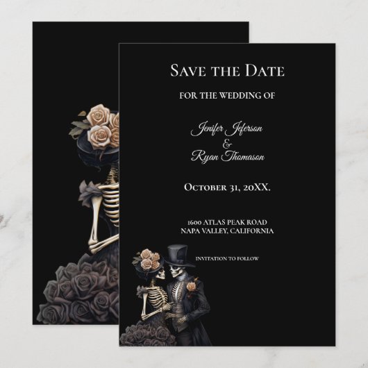 Gotische halloween bruiloft save the date uitnodig aankondiging (Voorkant / Achterkant)