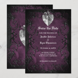 Gotische halloween bruiloft save the date uitnodig aankondiging