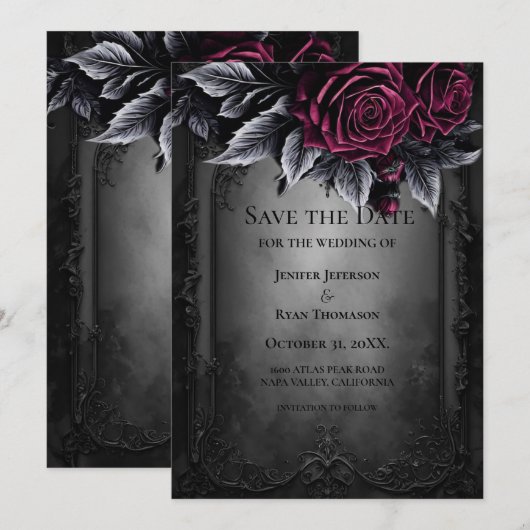Gotische halloween bruiloft save the date uitnodig aankondiging (Voorkant / Achterkant)