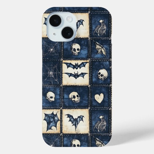 Gotische Halloween Denim Patchwork Patroon Case-Mate iPhone Case (Achterkant)