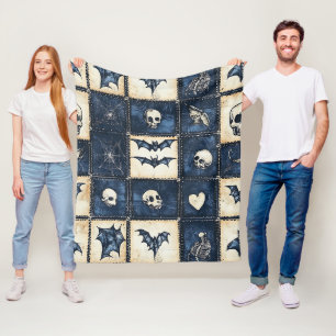 Gotische Halloween denim patchwork patroon Fleece Deken