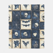 Gotische Halloween denim patchwork patroon Fleece Deken (Voorkant)