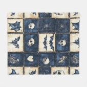 Gotische Halloween denim patchwork patroon Fleece Deken (Voorkant (Horizontaal))