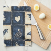 Gotische Halloween Denim Patchwork Patroon Theedoek (Quarter Fold)
