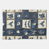 Gotische Halloween Denim Patchwork Patroon Theedoek (Horizontaal)
