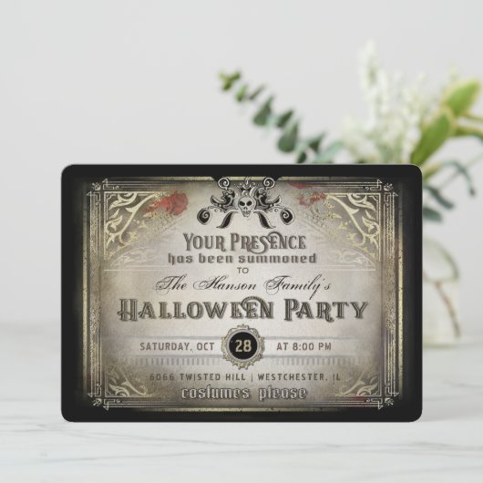 Gotische Halloween Elegance Party Zwart & Goud Sch Kaart (Staand voorkant)