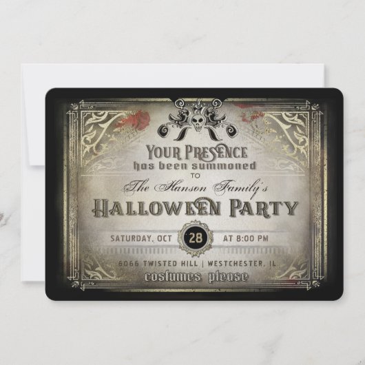 Gotische Halloween Elegance Party Zwart & Goud Sch Kaart (Voorkant)