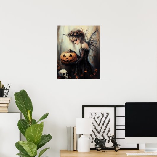 Gotische Halloween Fairy & Pumpkin Dark Fantasy Ar Poster (Thuiskantoor)