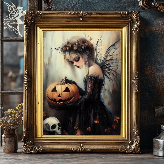 Gotische Halloween Fairy & Pumpkin Dark Fantasy Ar Poster
