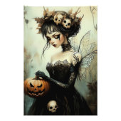 Gotische Halloween-fee met schedels en pompoen Foto Afdruk (Voorkant)