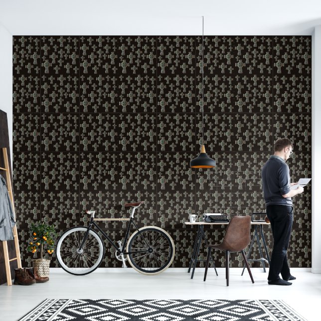 Gotische Halloween Graveyard Headstone Cross Teken Behang (Woonkamer)