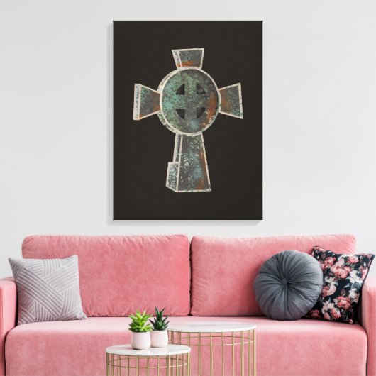 Gotische Halloween Graveyard Headstone Cross Teken Canvas Afdruk (Insitu (Woonkamer))