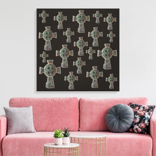 Gotische Halloween Graveyard Headstone Cross Teken Canvas Afdruk (Insitu (Woonkamer))