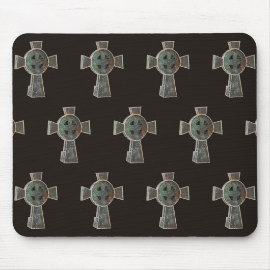 Gotische Halloween Graveyard Headstone Cross Teken Muismat (Voorkant)