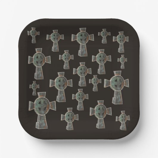 Gotische Halloween Graveyard Headstone Cross Teken Papieren Bordje (Voorkant)