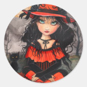 Gotische Halloween Heks Kat Stickers (Voorkant)