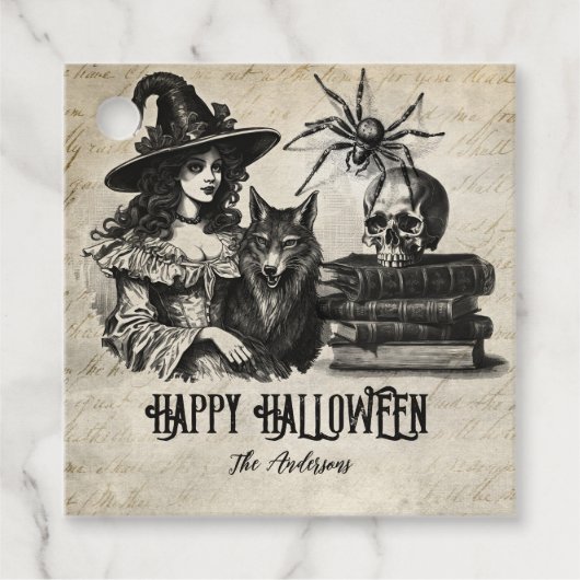 Gotische Halloween heks schedel spin wolf Bedankjes Labels (Voorkant)