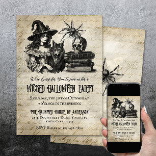 Gotische Halloween heks schedel spin wolf Kaart