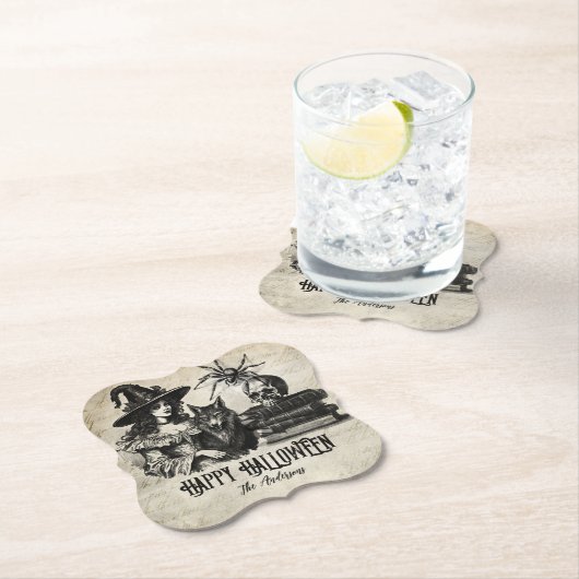 Gotische Halloween heks schedel spin wolf Kartonnen Onderzetters (Insitu)