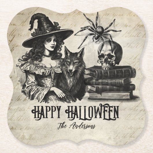 Gotische Halloween heks schedel spin wolf Kartonnen Onderzetters (Voorkant)