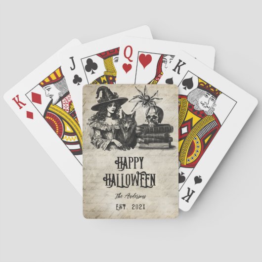 Gotische Halloween heks schedel spin wolf Pokerkaarten (Achterkant)
