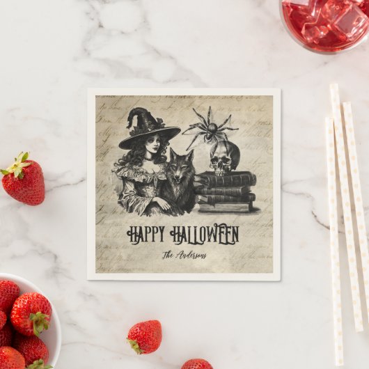 Gotische Halloween heks schedel spin wolf Servet (Insitu)