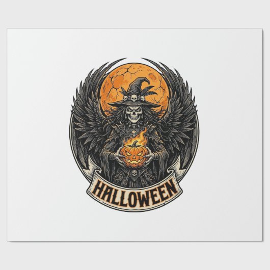 Gotische Halloween Heks Vintage Cadeaupapier (Vlak)