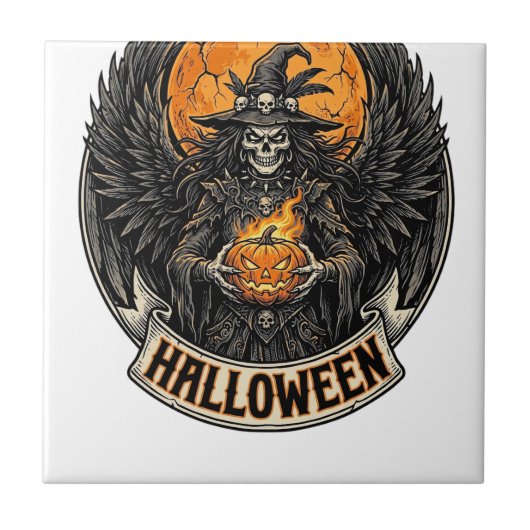 Gotische Halloween Heks Vintage Tegeltje (Voorkant)