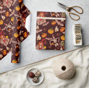 Gotische Halloween Heksen Skeletten Patroon Cadeaupapier