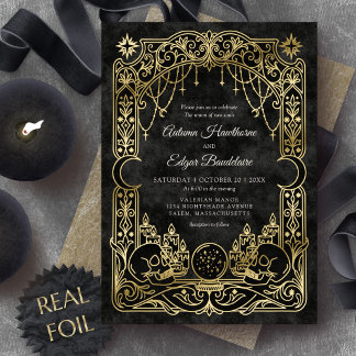 Gotische Halloween Hemelse Bruiloft Folie Uitnodiging