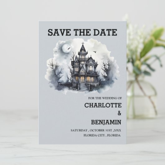 Gotische Halloween Horror Huwelijk Save The Date (Staand voorkant)