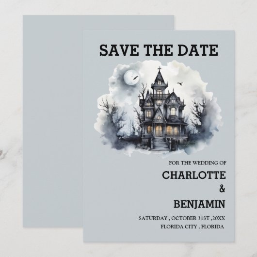 Gotische Halloween Horror Huwelijk Save The Date (Voorkant / Achterkant)