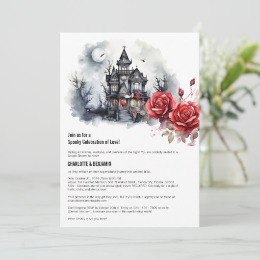 Gotische Halloween Koppel Bruiloft Borrel Kaart (Staand voorkant)