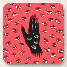 Gotische Halloween kunst - Zwarte Hand Spooky Ogen Bier Onderzetter